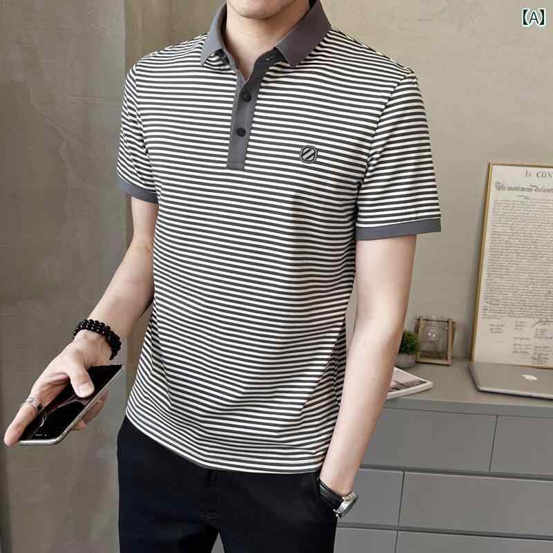 ストライプTシャツ メンズ メンズ 半袖 Tシャツ 2025夏 綿 ポロシャツ 薄手 カジュアル モダール スト..