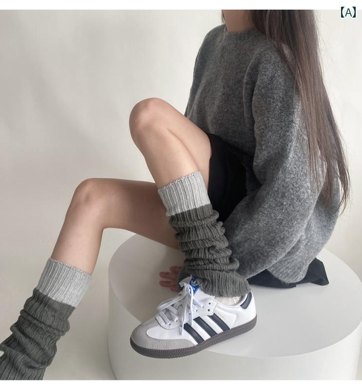 レッグ ウォーマー レディース 職人が 編んだ 女性用 春秋冬用 ウール レッグカバー パイルソックス グレー 暖かい ふくらはぎ ソックス Y2K(4)