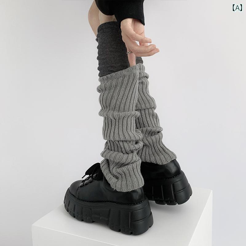 レッグ ウォーマー レディース 夜間 指導 室 グレー パイルソックス ミドル チューブ ソックス レディース 秋冬 ニット オーバーニーソックス ウール レッグカバー