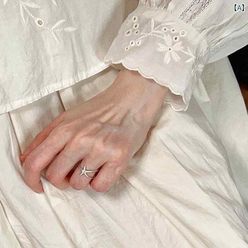 リング レディース 指輪 S925 スター リング シルバーマット ヒトデ 女性 コールド スタイル ダブルレ..