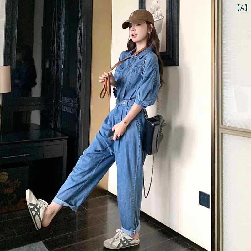 サロペット ハイセンス レディース 初秋に 着用 する ミドル スリーブ デニムオーバーオール 女性用 2024夏 ファッション ジャンプスーツ 高級 プチサイズ