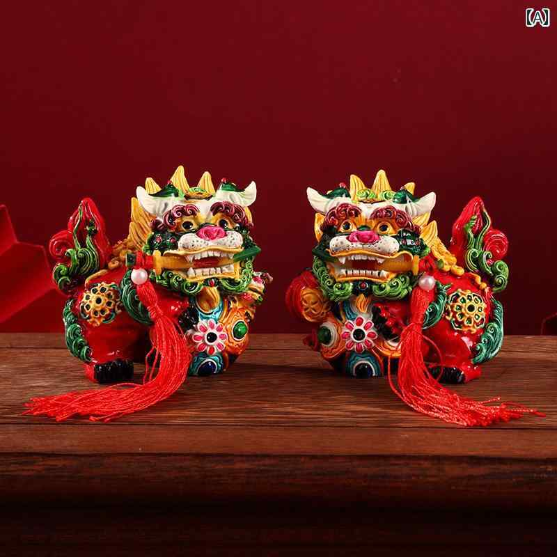 アンティーク 雑貨 飾り チャイナ風 お土産 龍と 獅子の 磁器 ギフト