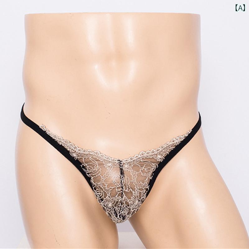 メンズ Tバック パンツ 魅惑的 メンズ 下着 U 字型 凸 ポーチ 透明 レース メッシュ シースルー T バック ローウエスト パンツ