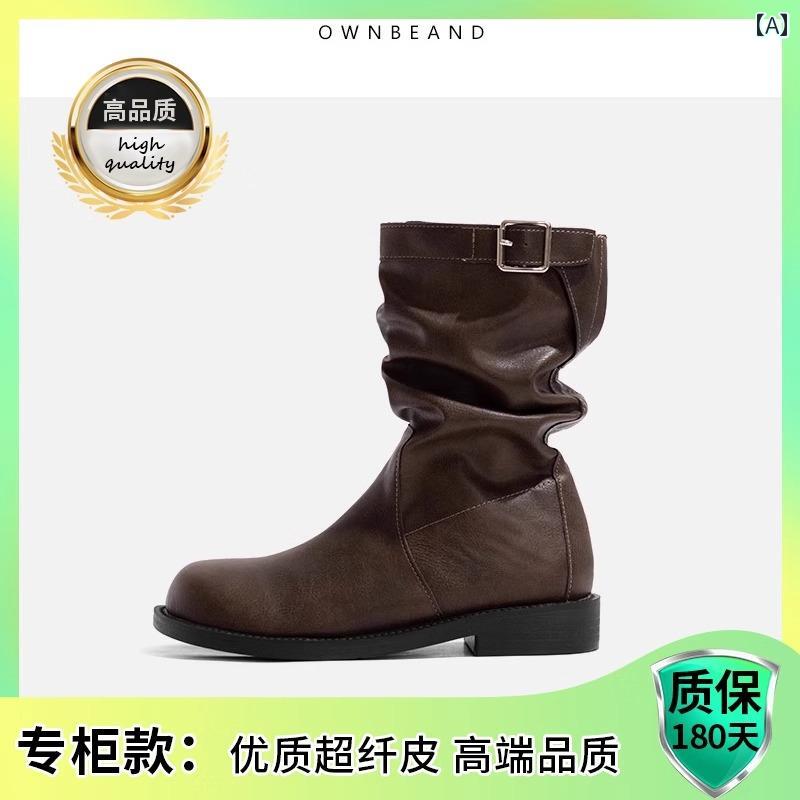 ハイ ブーツ レディース おしゃれ 厚底 ヒール レトロ ミドルブーツ カウボーイブーツ レディースシュ..