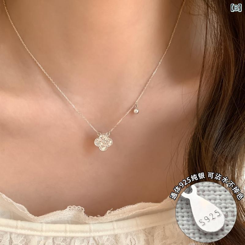LAONsChoiceのレディース ペンダント トップ ジュエリー 後期 スター リング シルバー 四つ 葉の クローバー ペンダント ネックレス レディース 2025 ハイエンド ラグジュアリー 鎖骨 チェーン 潮 シルバージュエリー｜アングル2