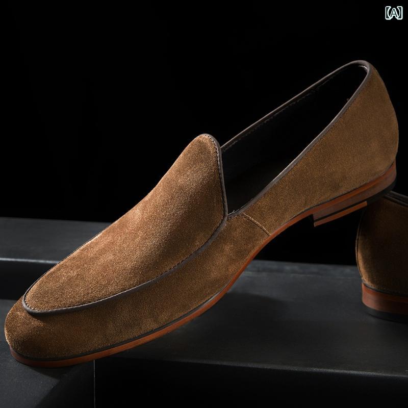 メンズ モカシン カジュアル シューズ 男性用 高級 スエードレザー ローファー 韓国 紳士用 ヌバック レース フリー カジュアル レザーシューズ