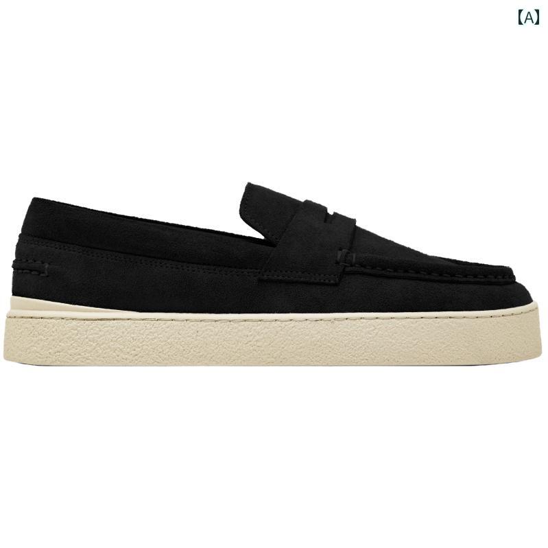 カジュアル シューズ 男性用 の メンズシューズ 牛 スエード 黒 厚底 ソフトスエード 革 幅 広 ストラップ ローファー 通勤 カジュアル シューズ