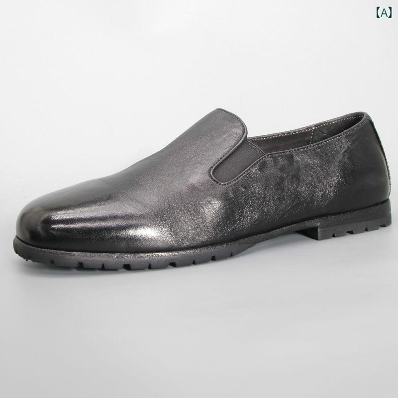 カジュアル シューズ 男性用 希少な ウォッシュ 加工の 馬 革 メンズビジネス カジュアル シューズ ヴィンテージ グッド イヤー レザーソール ローファー