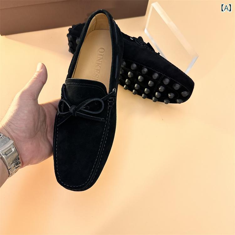 カジュアル シューズ 男性用 夏用 通気性の ある 高級 ソフト ソール フロスト モカシン メンズカジュアル 軽量 革 スエード スリッポン ローファー