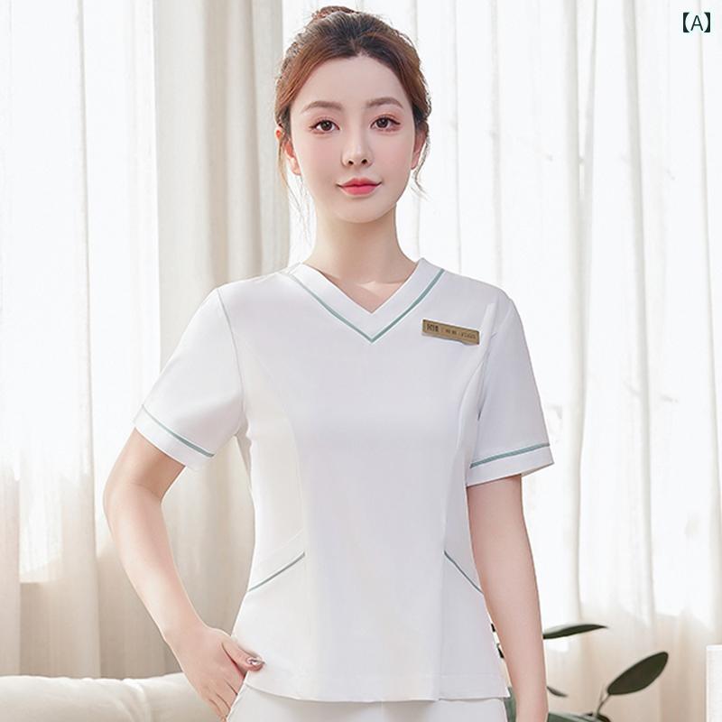 ユニフォーム エステ 事務服 ユニセックス 医療 美容 皮膚 管理 技術者 ユニフォーム 美容師 耳 掃除 フットマッサージ マッサージ 作業着 スーツ 夏
