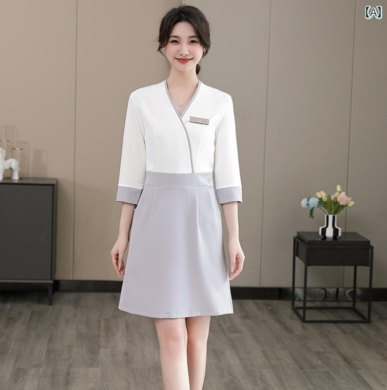 ユニフォーム エステ 事務服 美容師 ドレス 作業着 ハイエンド ヘルスクラブ 皮膚 管理 美容 室 フットバス 技術者 女性