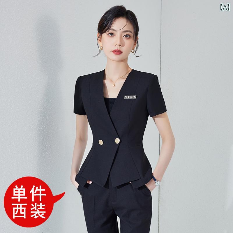 ユニフォーム エステ 事務服 黒 半袖 ブレザー レディース 夏 美容 室 作業着 フロント 受付 事務 服 スーツ