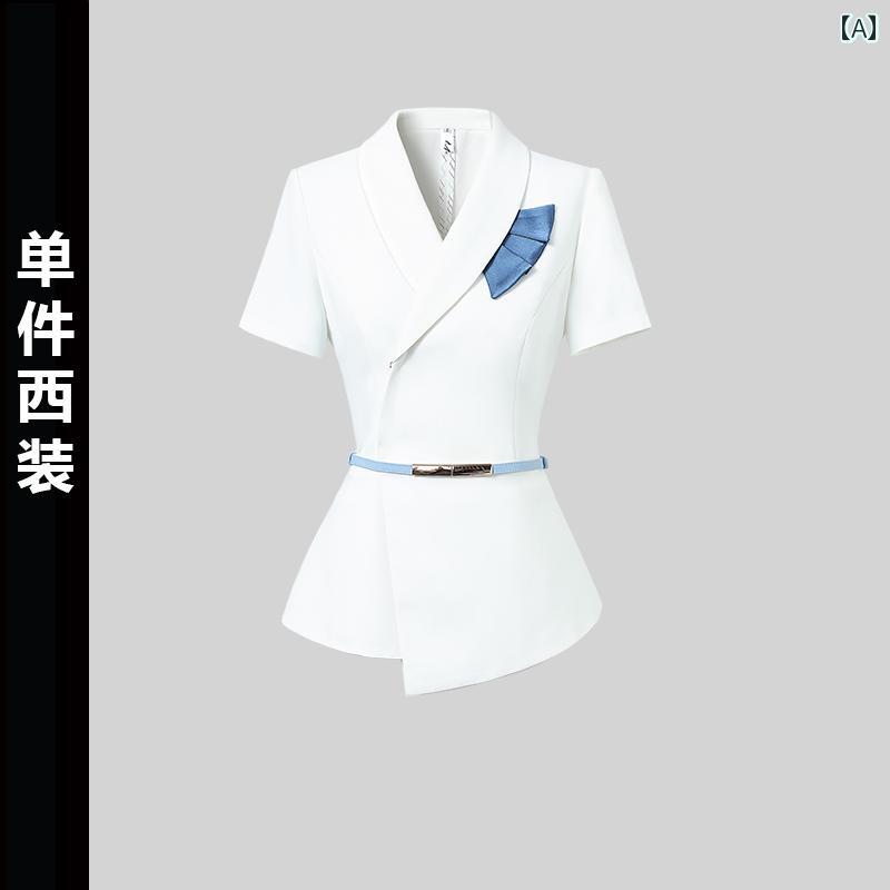ユニフォーム エステ 事務服 女性用 夏用 プロ スーツ で エレガントな 高級 医療 美容 フロント デスク 作業着 美容師 サロン
