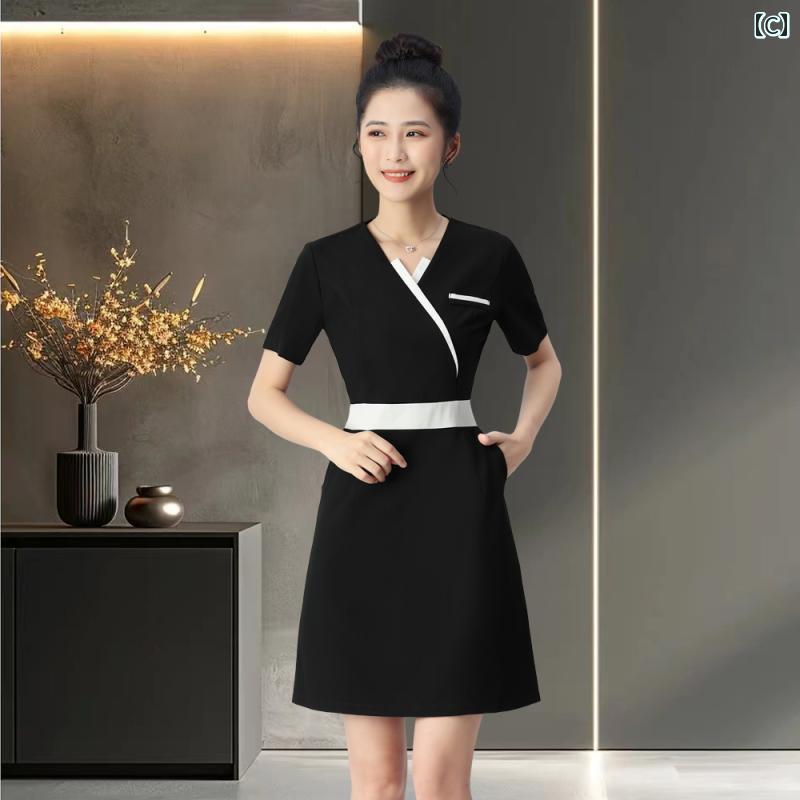 レディース 事務服 ユニフォーム レディース 高級 春夏 韓国 SPA 健康 サロン フロント デスク スーツ 美容院中 袖 美容師 作業着