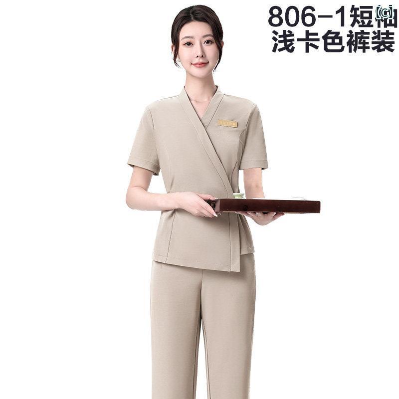 レディース 事務服 ユニフォーム 2535歳の 高級 美容院 作業着 春夏 半袖 パンツ ...