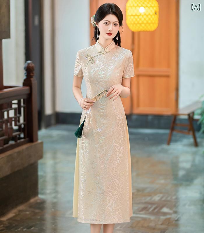 アオザイ ドレス チャイナ風 軽 アオザイ チャイナ ドレス 大型 ディスプレイ 毎日 シニア マザー ハイ..