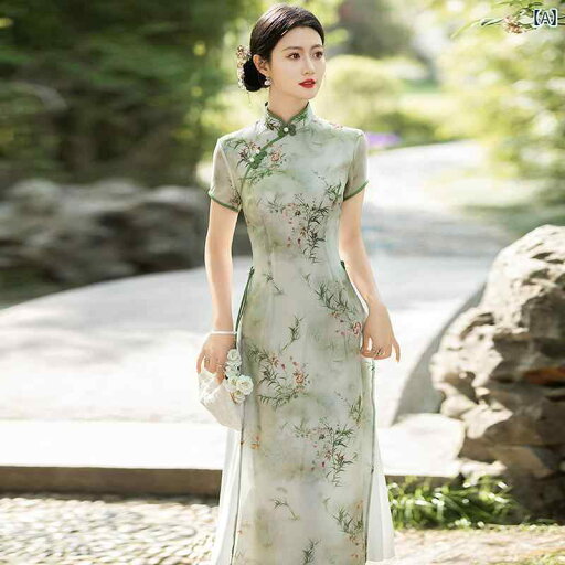 アオザイ ドレス グリーンの 中国 チャイナ ドレス ロング 夏の レディース 毎日の レトロ 若見え の アオザイ アオザイ ドレス グリーンの 中国 チャイナ ドレス ロング 夏の レディース 毎日の レトロ 若見え の アオザイ