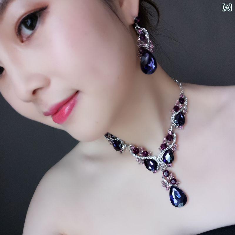 ジュエリー インディアン レディース と アメリカ ファッションジュエリー ネックレス セット 万能 ラインストーン サファイア イヤリング レディース ドレス...