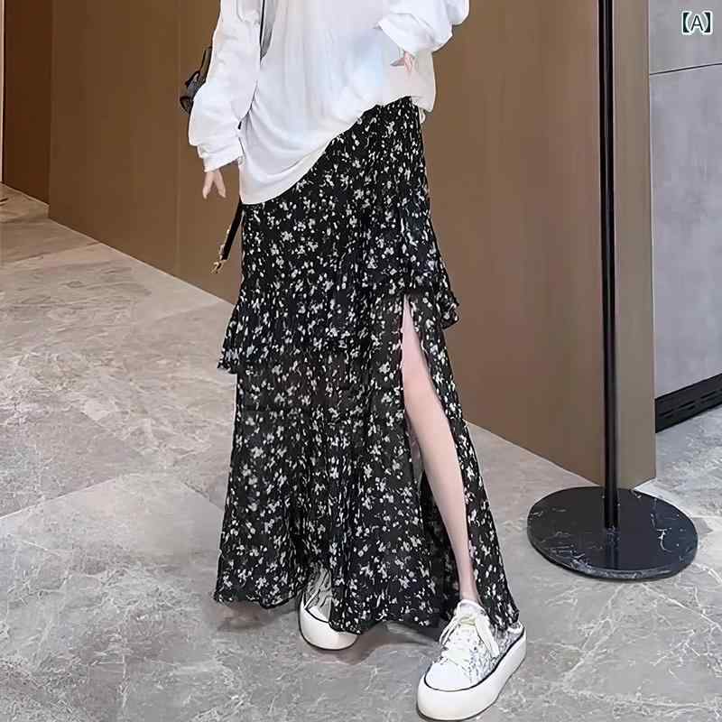 ペプラム スカート レディース 女性用 花柄 フリルスカート 2025夏 スリム ハイウエスト 万能 スリットスカート