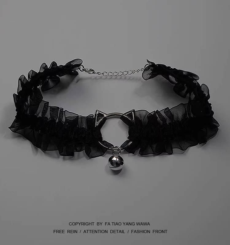 ネック アクセサリー 首輪 ネック リング チョーカー リボン レース ベル カラー ガールズ ストラップ アクセサリー 鎖骨 装飾 ネックレス