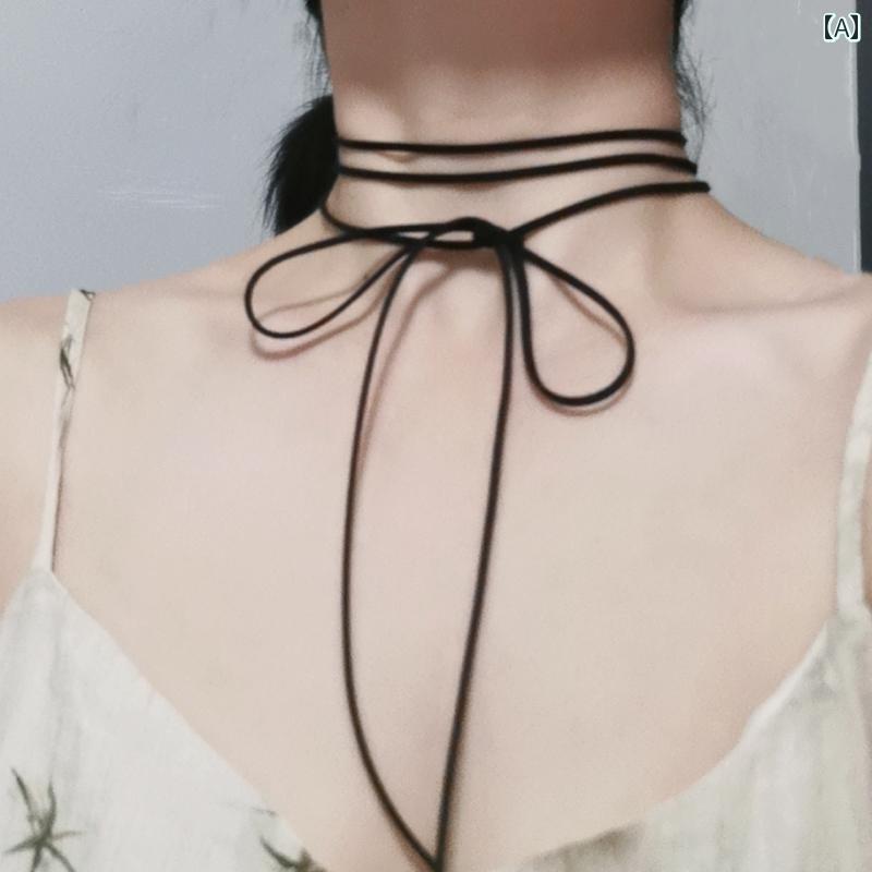 ネック アクセサリー 首輪 ホット ガール ネック ロープ スエード レディー スボウ ジュエリー オーナメント ネクタイ ブラック シンプル チェーン