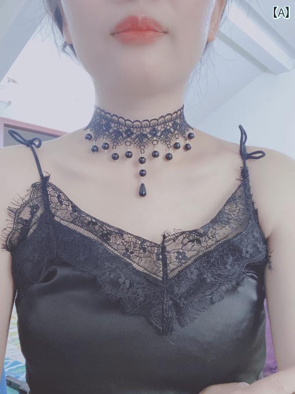 ネック アクセサリー 首輪 タッセル 魅惑的 ネック ストラップ チェーン ブラック スーパー フェアリー アクセサリー ネックレス 鎖骨 ジュエリー 女性 レトロ