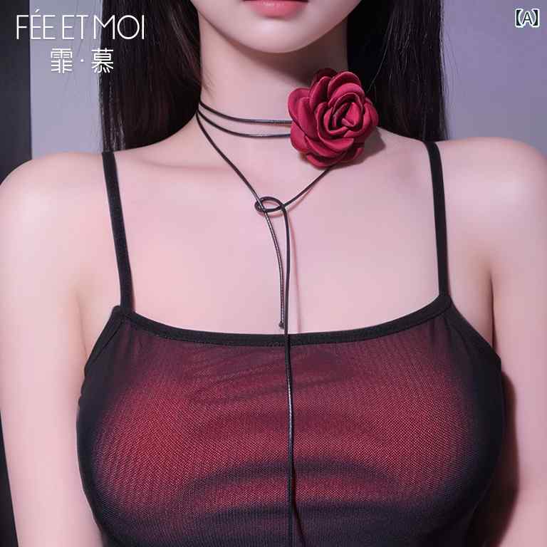 ネック アクセサリー 首輪 Feimu フリー レース ネットワーク レッドローズ チョーカー カラー 女性 ネック リング ネックレス アクセサリー ハイエンド