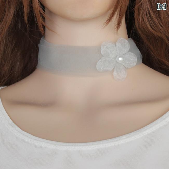 LAONsChoiceのネック アクセサリー 首輪 さわやか レース メッシュの 夏の 日焼け防止 装飾 小さい スカーフ 薄手 フェアリーの チョーカー ネック オーナメント ストラップ 鎖骨 チェーン ネックレス｜アングル2
