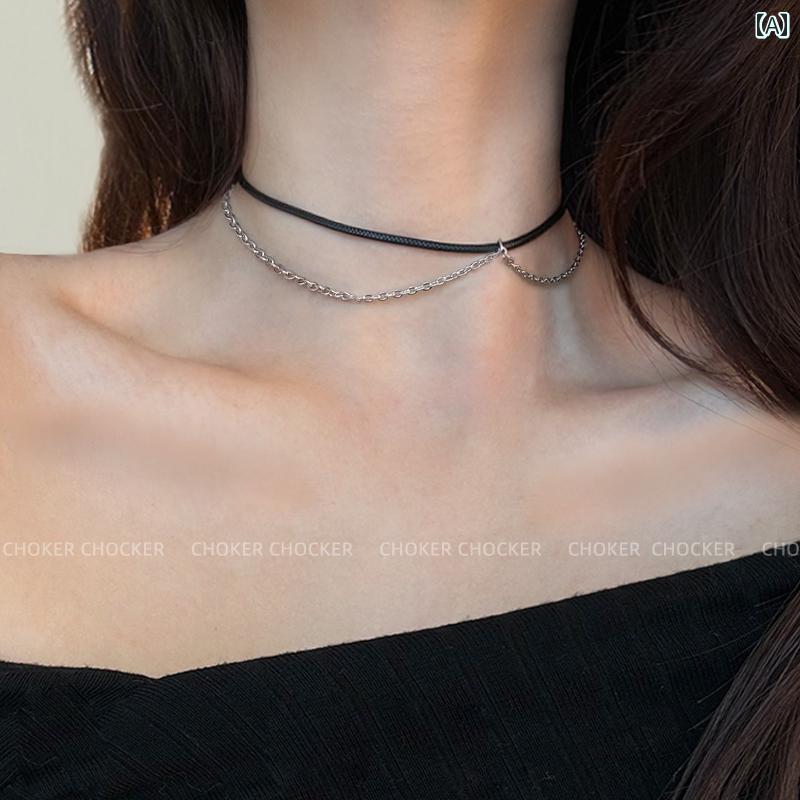 ネック アクセサリー 首輪 S925 スター リング シルバーブラック ダブル チェーンチョーカー ネックレス カラー 女性 ショート 鎖骨 チェーン ネック ストラップ