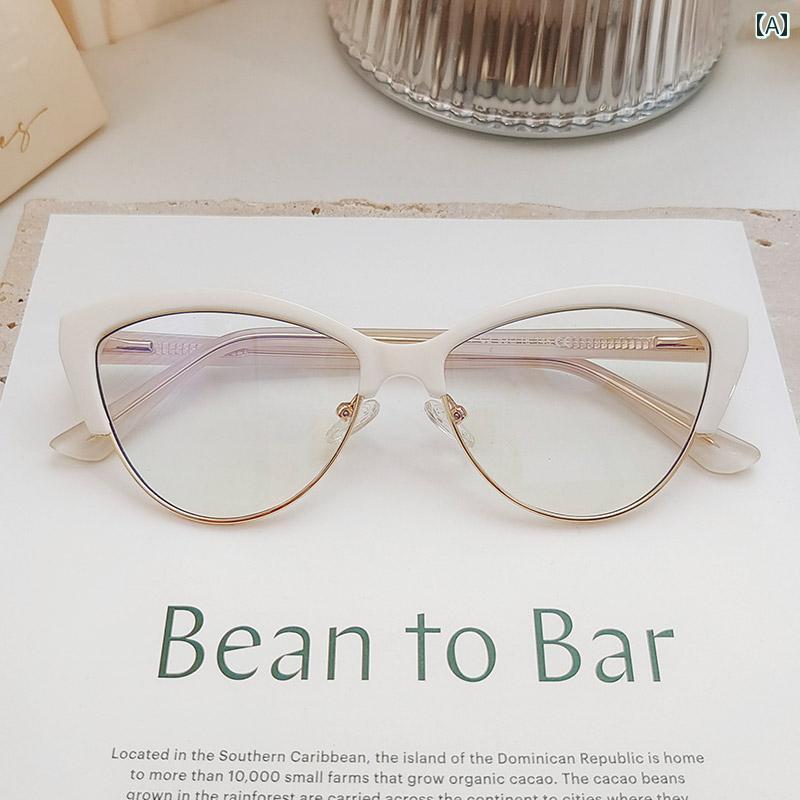 めがね レディース 韓国 レディース 眉毛 フレーム メガネ 白 猫目 近視の な 四角い 丸顔 シンプル メ..