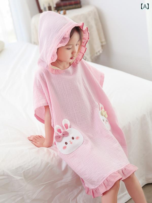 かわいい キッズ用 バスローブ 子供用 バス タオル フード付き マント バスローブ ベビー 夏 薄手 水泳..