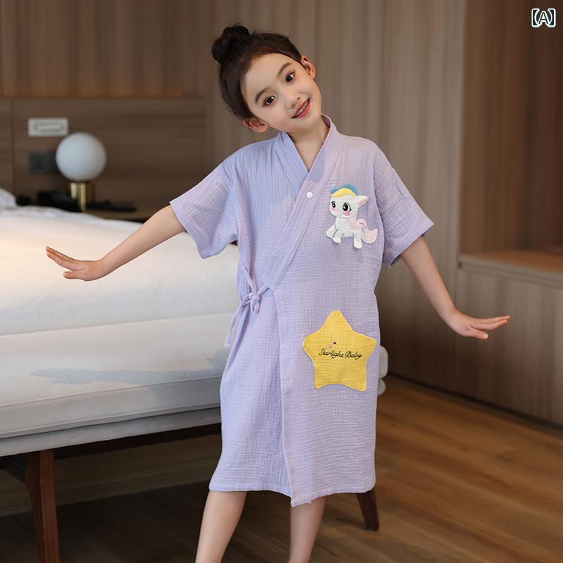 かわいい キッズ用 バスローブ 夏の 子供の な 大きい 綿の ガーゼの バス タオル バスローブは 速乾の..