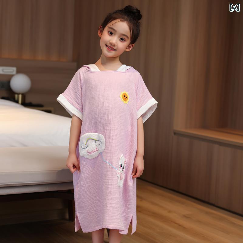 かわいい キッズ用 バスローブ 綿 ガーゼ バス タオル 子供用 2025年 コットン マント バスローブ 着用..