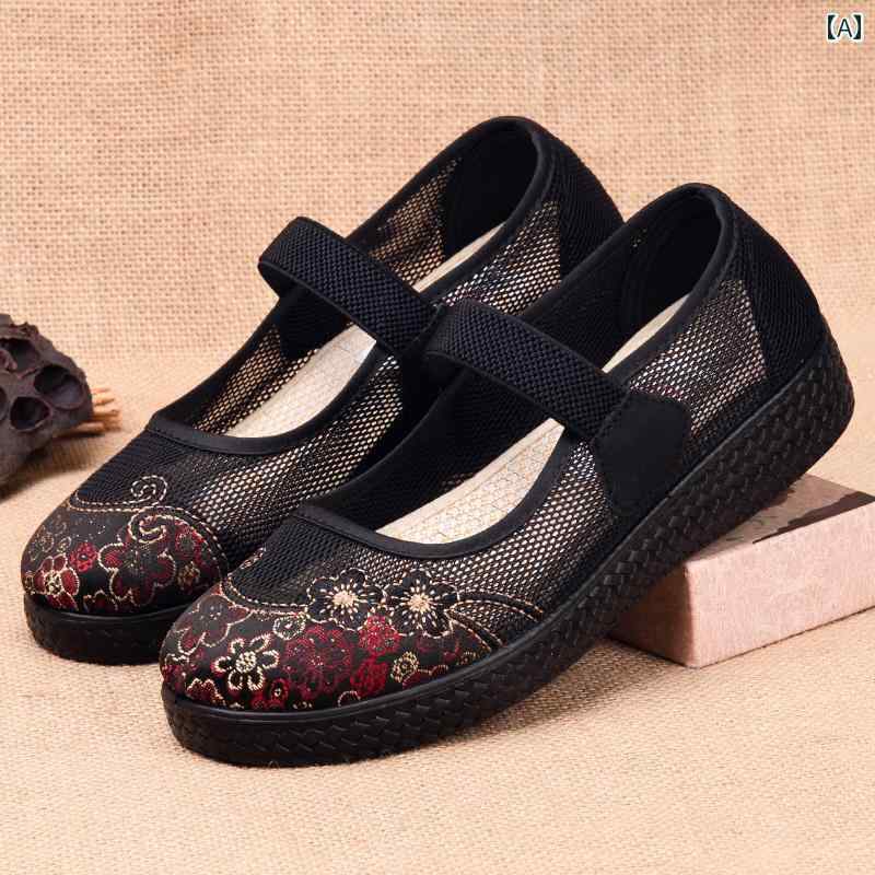 レディース カジュアル ウォーキング シューズ 女性用 古風 布 靴 お母さんの シングル シューズ 向け 夏のおばあちゃんの 滑り止め 柔らかい 底 高齢者 おばあちゃんの メッシュ