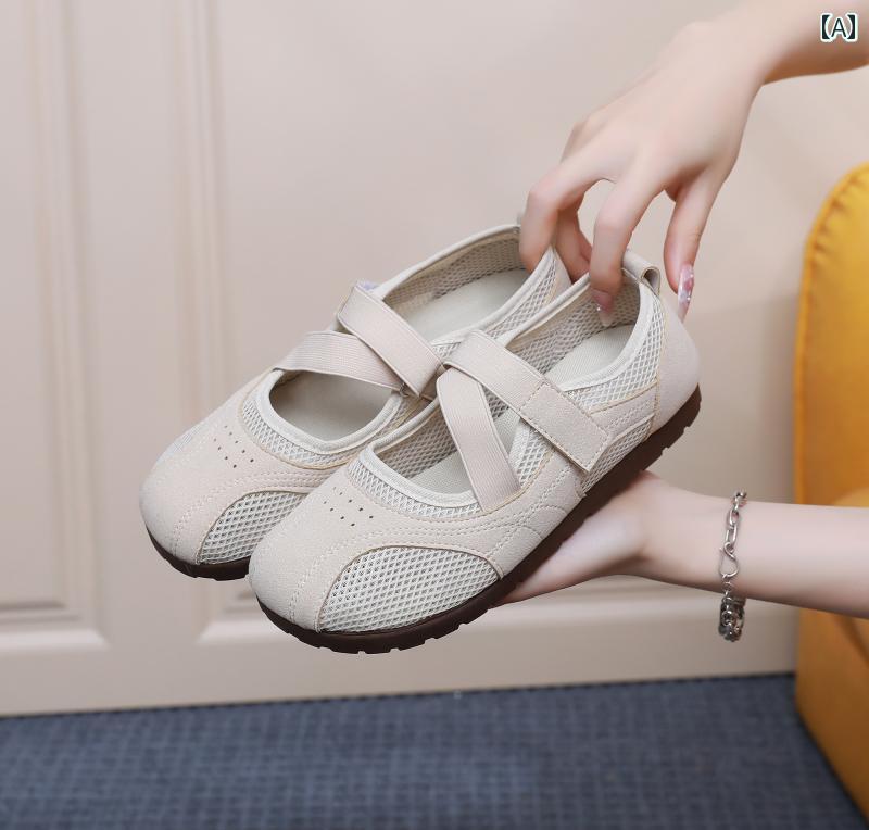 レディース カジュアル ウォーキング シューズ レディース オールド 布 靴 な バレエ スタイル 快適で シンプル ウォーキング シューズ メッシュ 通気性 スリッポン