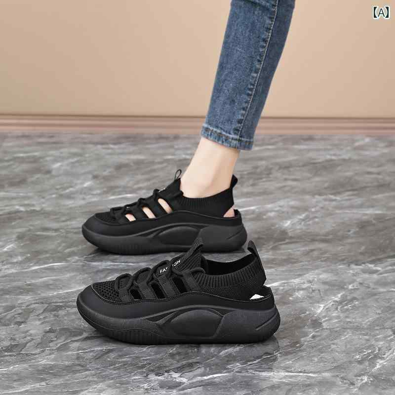 レディース カジュアル ウォーキング シューズ オールド 布 靴 レディース 2025 夏 メッシュ シューズ 通気性 ソフト ソール ブラック スポーツ サンダル サイズ 34