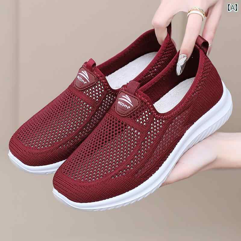 レディース カジュアル ウォーキング シューズ 布 靴 夏 メッシュ レディース 通気性 薄型 滑り止め ソフト ソール 中年と 高齢の 母親の ウォーキング シューズ