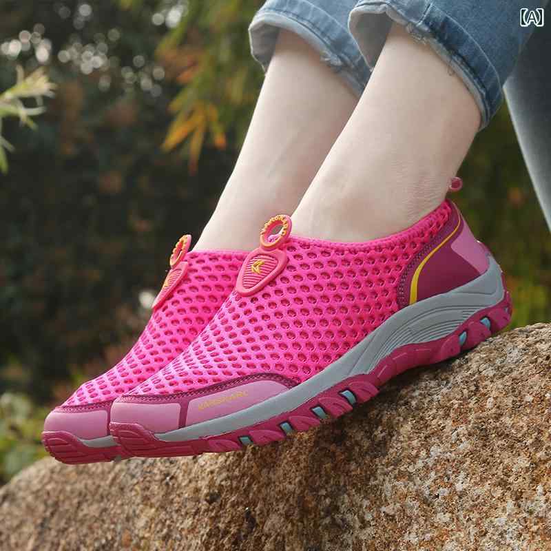 レディース カジュアル ウォーキング シューズ 女性用 夏用 メッシュ シューズ 中年 ママ用 通気性 カジュアル スリッポン スポーツ 旅行 滑り止め 付き 布