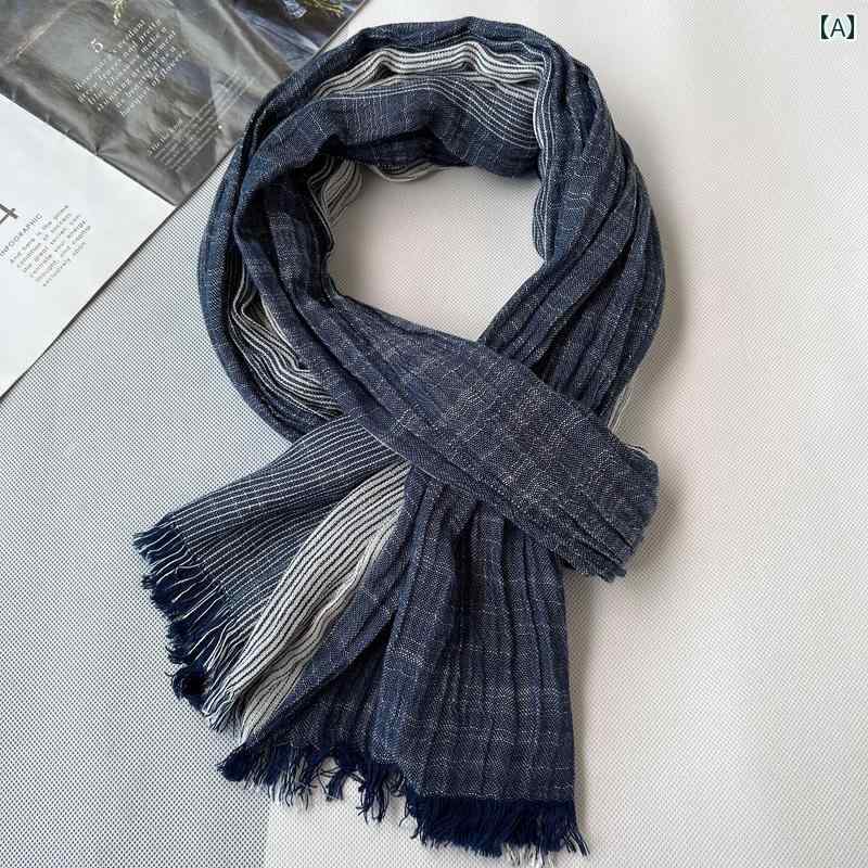 スカーフ メンズ おしゃれ スカーフ メンズ 冬 薄手 秋冬 綿 リネン ファッション ストライプ 学生 ロ..