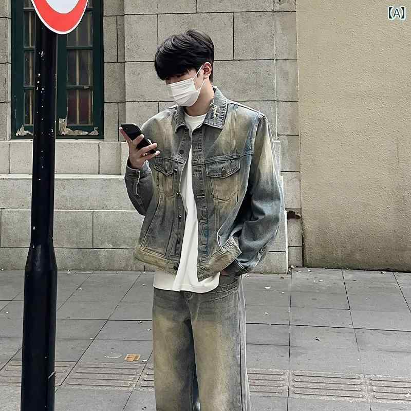 デニムジャケット シャツ クリーン フィット ショート デニムジャケット メンズ ハイエンド センス アメリカン レトロ ストリート ジャケット デニムコート