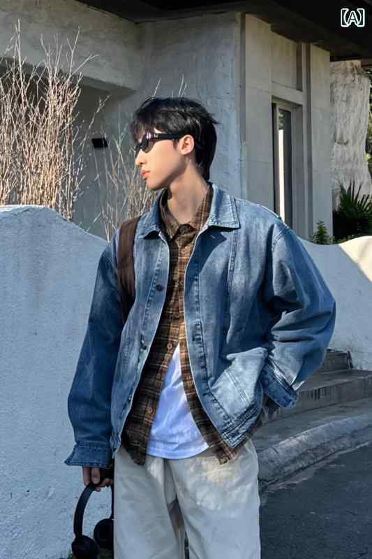 デニムジャケット シャツ ROORNLSH アメリカン デニムジャケット メンズ レディース クリーン フィット..