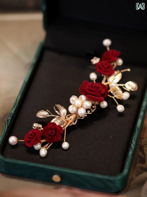 ヘアアクセサリー レトロ 椿 漢服 チャイナ風 ヘア ピン 赤 秀和 頭飾り後 頭部 アンティークスタイル クリップ サイド チャイナ アクセサリー