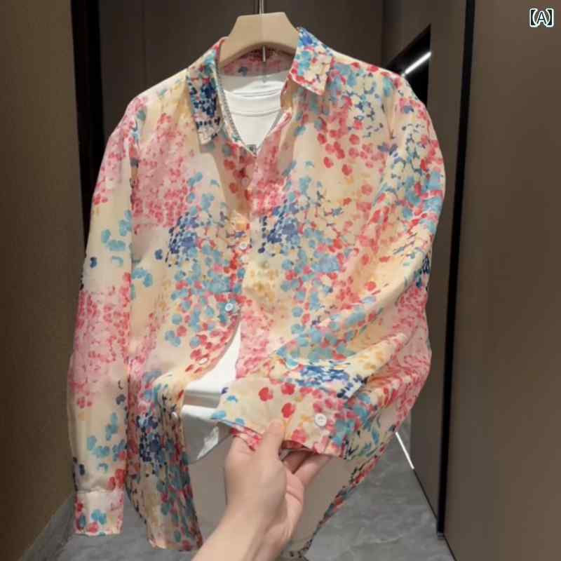 メンズ カジュアル シャツ ジャケット 夏の メンズ ジャカード ライト カラー 長袖 シャツ ジャケット カップル スタイル アウトドア カジュアル 日焼け防止 服