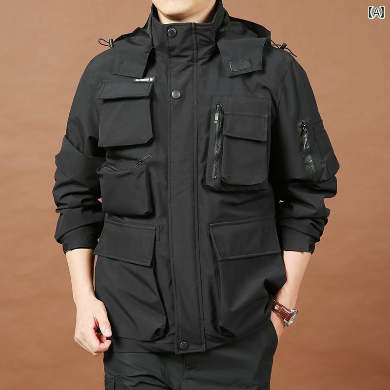 釣り用 ジャンバー アウトドア マルチ ポケット ワークウェア ジャケット メンズ 春 防水 スポーツ 大きいサイズ ゆったり 機能 スタイル コート
