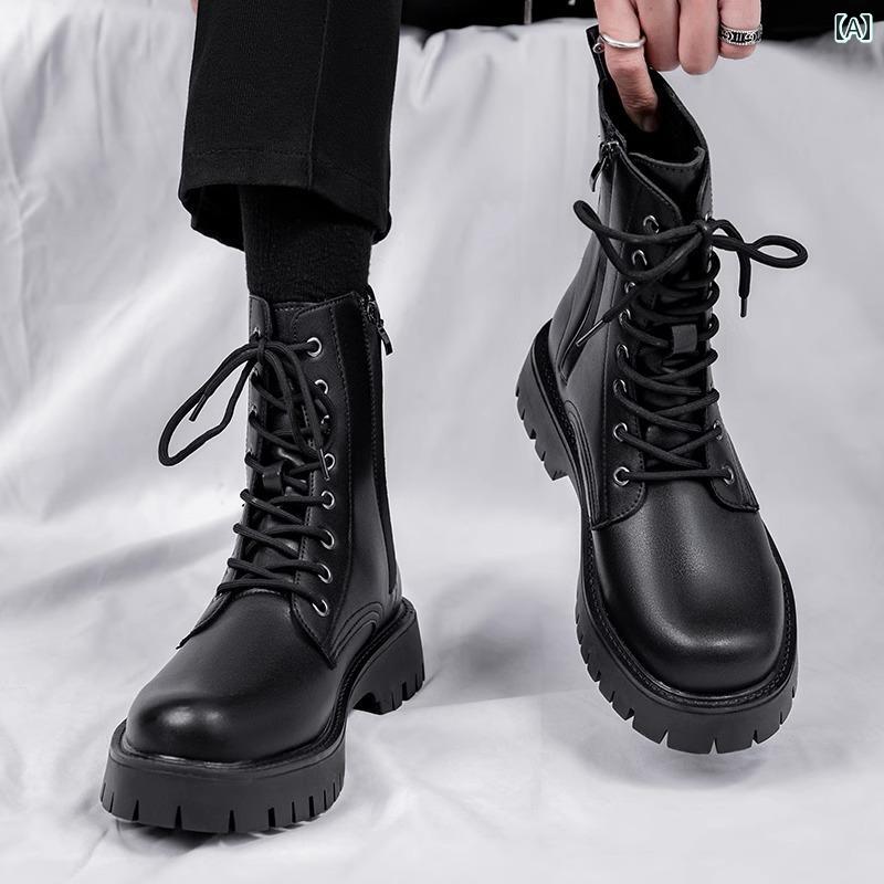 メンズ ブーツ 靴 ブーツ メンズ ハイカット 厚底 モーター サイクル 防水 アウトドア ミッドハイ レザーブーツ 10 ホール チェルシー