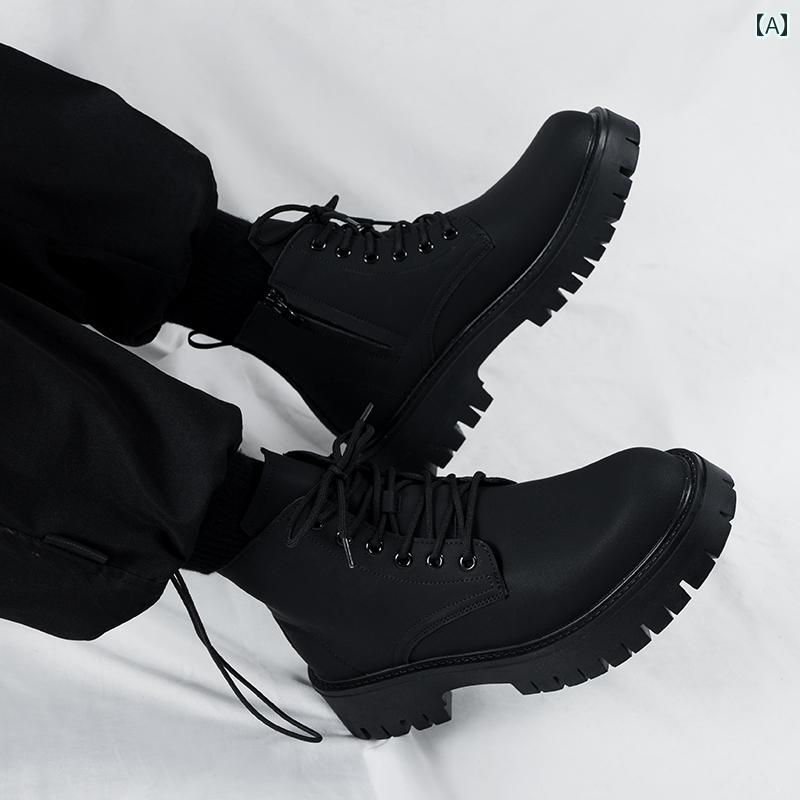 メンズ ブーツ 靴 男性用 ブラック ブーツ 春秋 スタイル ハイカット ジッパー 英国 ミッド トップ 通..