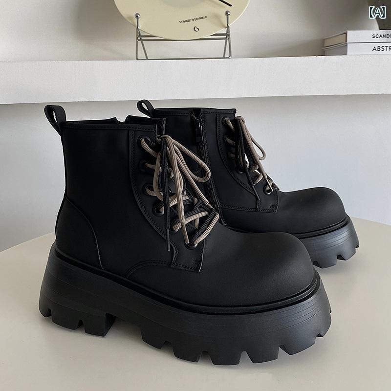 メンズ ブーツ 靴 2点 ロマンチック 7 CM 厚底 身長 アップ シューズ ブラック ブーツ メンズな 革 軽量 バイク つま先が 太い 革靴