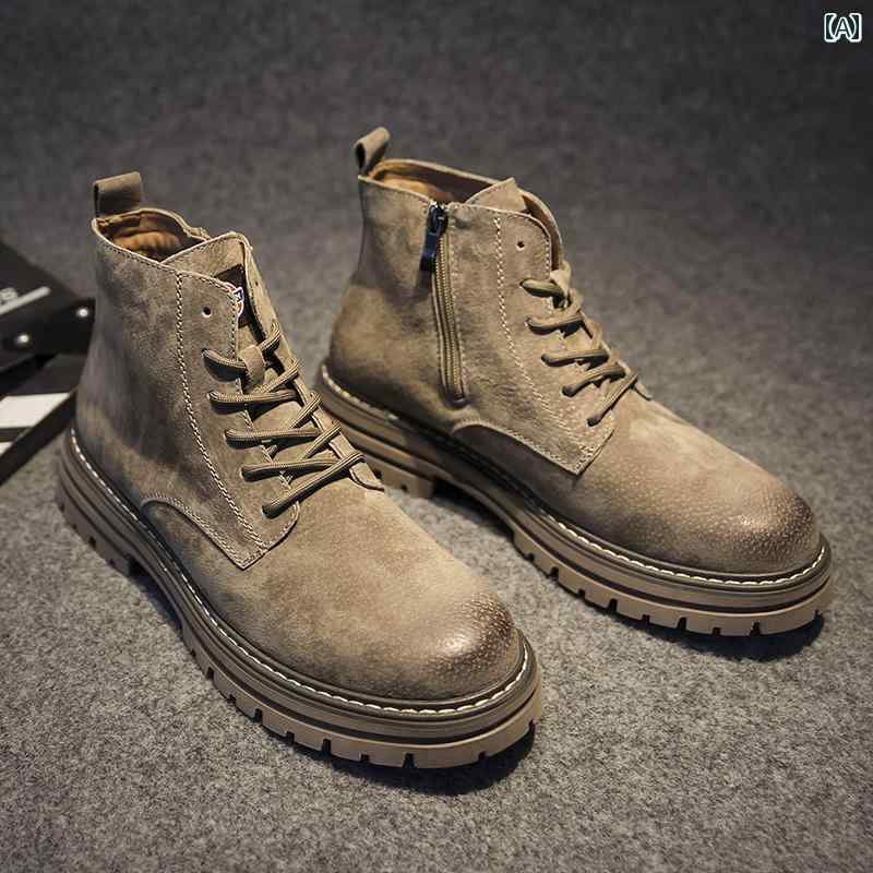 メンズ ブーツ 靴 ブーツ メンズ ショート 春夏 暖かい ジッパー メンズブーツ 革 厚底 ハイカット ワ..
