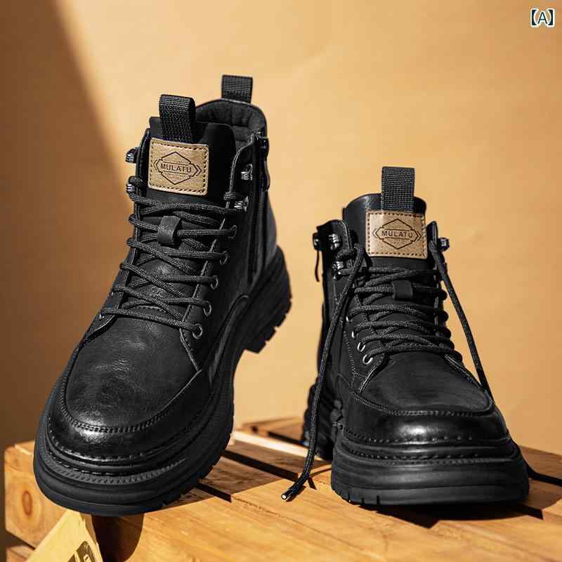 メンズ ブーツ 靴 メンズ 春 ハイカット 革 ワークウェア カジュアル レザーシューズ 高級 厚底 身長 ..