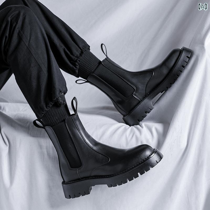 メンズ ブーツ 靴 チェルシー ブーツ メンズ ハイカット レザーシューズ シガレット 英国 春秋 スタイル 冬 裏起毛 ブラック